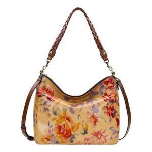 Patricia Nash Lilia Leather Hobo Crossbody with Braided Handle - Aegean Bloom